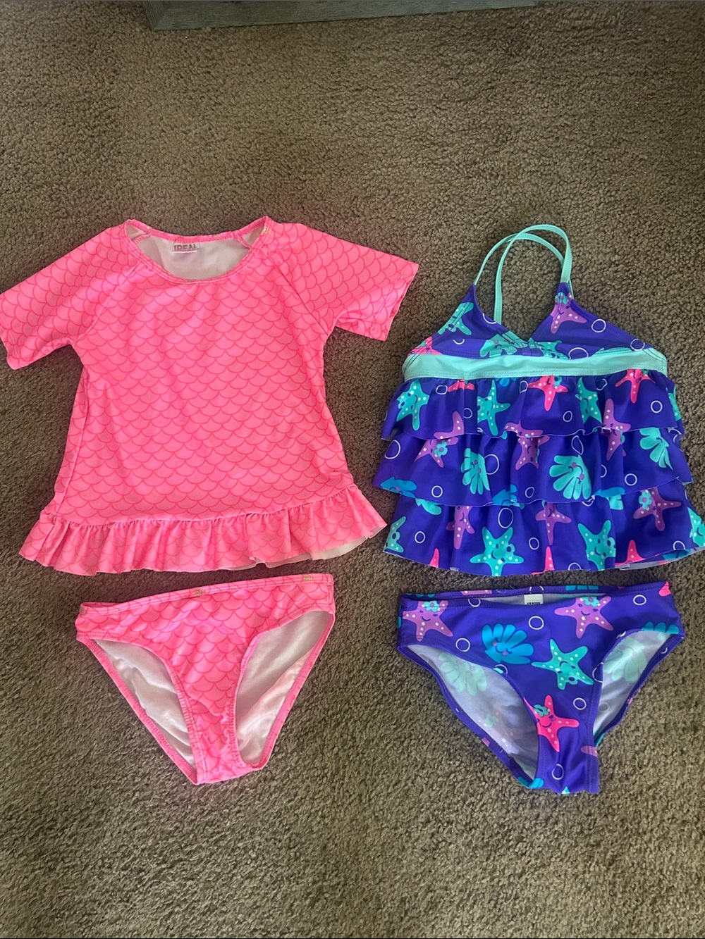 Together Kids Pink Ruffle Rash Guard Set & Purple Starfish Ruffle Tankini 4/5